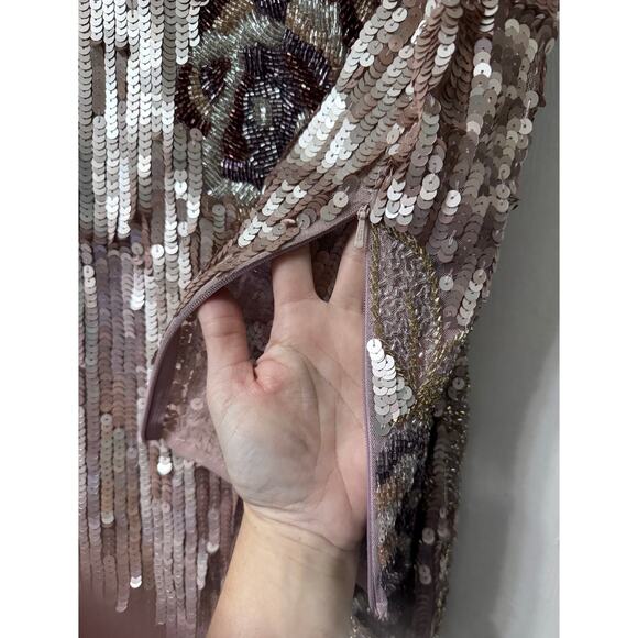 NWT Mac Duggal Floral Sequined Beaded Midi Dress Size 4 - Picture 8 of 16